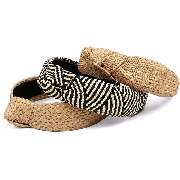 Knotted Headbands for Women Summer Trendy Straw Headband with Knot, 3PCS Women B - Picture 2 of 7
